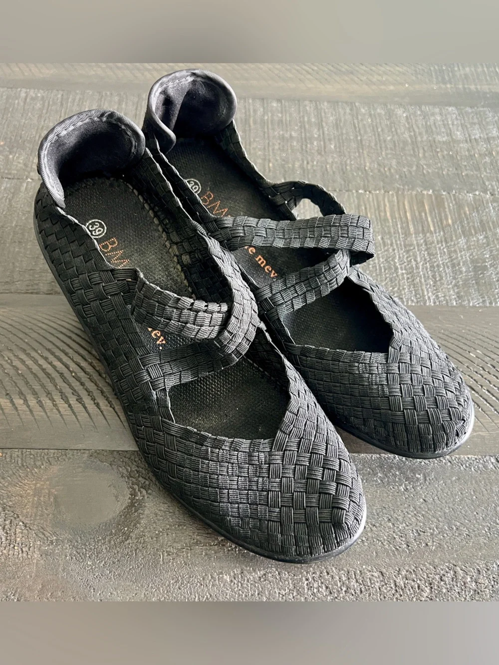 Bernie Mev Black Wedge Mary Jane Flats Minimalist Comfort Balletcore Shoes EU 39